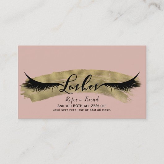 Pink Blush & Shiny Gold Eyelashes Empfehlungskarte (Vorderseite)