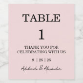 Pink Blush Table Number Wedding   Weinetikett (Einzelnes Label)
