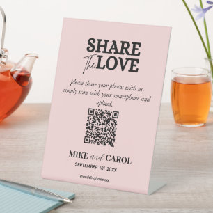 Pink Blush Teilen Sie die Liebe Foto QR Code Hochz Sockelschild