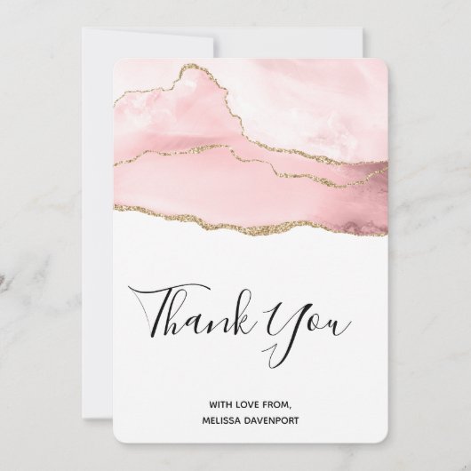 Pink Blush Tor mit Gold Ribbon Vielen Dank Dankeskarte (Vorderseite)