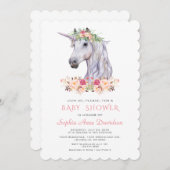 Pink Blush Wasserfarbe Einhorn Girl Babydusche Einladung (Vorne/Hinten)