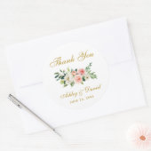 Pink Blush White Gold Floral Wedding Vielen Dank L Runder Aufkleber (Umschlag)
