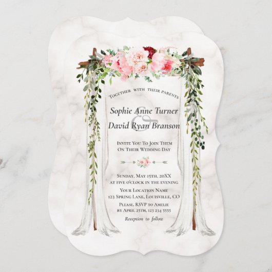 Pink Blush Wild Bloom Blume Canopy Hochzeit Einladung (Vorne/Hinten)