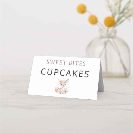 Pink Blush Woodland Deer Girl Baby Shower Cupcakes Platzkarte (Vorderseite)
