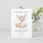 Pink Blush Woodland Deer Girl Baby Shower Dankeskarte (Stehend Vorderseite)
