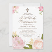 Pink-Blütenkuchen Erste Heilige Kommune Einladung (Vorderseite)