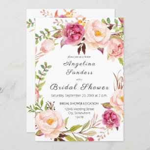 Pink Blütenrot Brautparty 2 Einladung