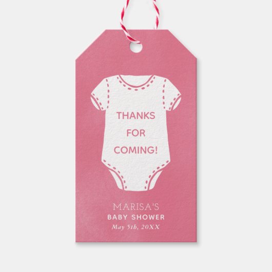 Pink Bodysuit Kinderdusche Gefallen Geschenketiket Geschenkanhänger (Vorderseite)