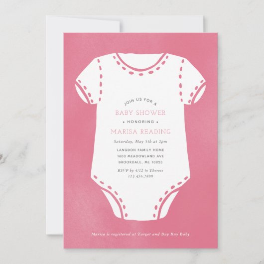 Pink Bodysuit Minimalistisch Babydusche Einladung (Vorderseite)