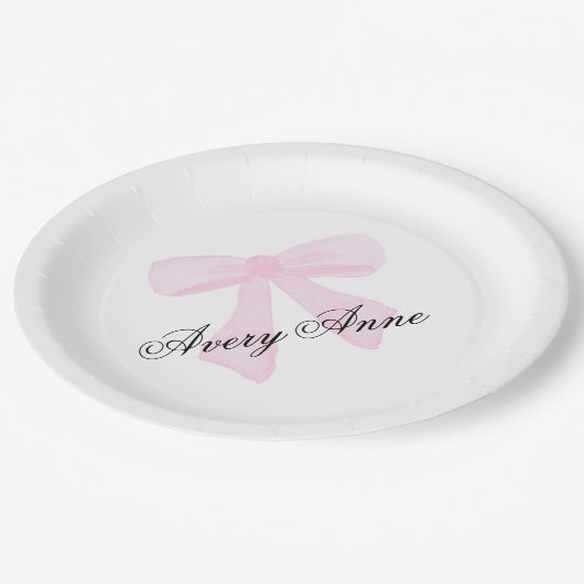 Pink-Bogen für die Babydusche anpassen Pappteller (Schrägansicht)