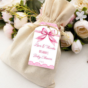 Pink-Bogen-Retro-Spitze Baby-Dusche danke Geschenkanhänger