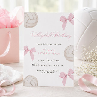 Pink-Bogen-Volleyball-Geburtstagsfeier für Mädchen Einladung