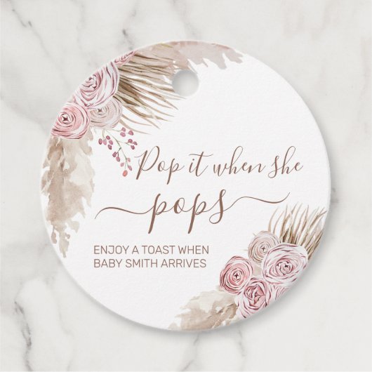 Pink Bohemische Pampas Pop, wenn sie Pop Geschenkanhänger (Vorderseite)