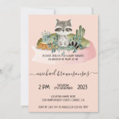 Pink Boho Animal Raccoon Tropical Baby Dusche Einladung (Vorderseite)