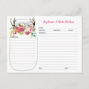 Pink Boho Antlers Mason Jar Neu verheiratete Rezep Ankündigungspostkarte