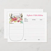 Pink Boho Antlers Mason Jar Neu verheiratete Rezep Ankündigungspostkarte (Vorne/Hinten)