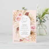 Pink boho Aquarell Blumenmarsch Pampen ist ein Mäd Einladung (Stehend Vorderseite)