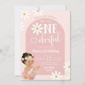 Pink Boho Arch Daisy Mexican Girl First Birthday Einladung (Vorderseite)