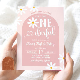 Pink Boho Arch Daisy Onederful Erster Geburtstag Einladung
