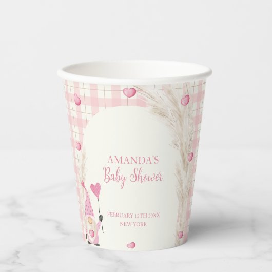 Pink Boho Arch Gingham Sweetheart Babydusche Pappbecher (Vorderseite)