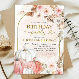 Pink Boho Arch Wild Pumpkin Fall Geburtstagsparty Einladung