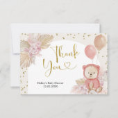 Pink Boho Bear Baby Dusche Danke Karte (Vorderseite)