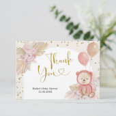 Pink Boho Bear Baby Dusche Danke Karte (Stehend Vorderseite)