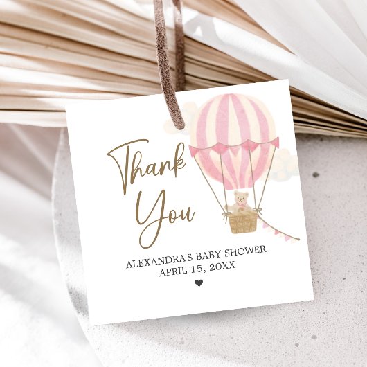 Pink Boho Bear Baby Shower  Geschenkanhänger