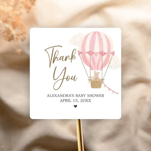 Pink Boho Bear Baby Shower  Quadratischer Aufkleber