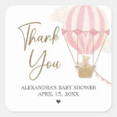 Pink Boho Bear Baby Shower Quadratischer Aufkleber (Vorderseite)