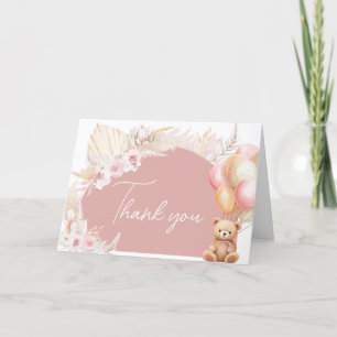 Pink Boho Bear Balloon Babydusche Dankeskarte
