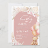 Pink Boho Bear Balloon Babydusche Einladung (Vorderseite)