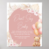 Pink Boho Bear Balloon Babydusche Say Baby nicht Poster (Vorne)