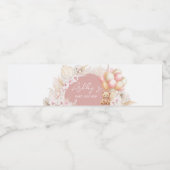 Pink Boho Bear Balloon Babydusche Wasserflaschenetikett (Einzelnes Label)