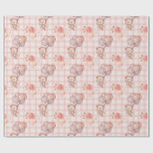 Pink Boho Bear Balloons Gingham Floral Geschenkpapier (Flach)