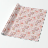 Pink Boho Bear Balloons Gingham Floral Geschenkpapier (Ungerollt)