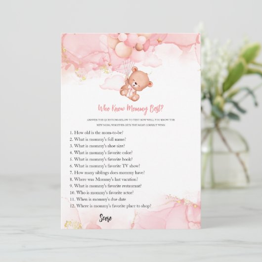 Pink Boho Bear, der Mommy Best Baby Shower kennt Einladung (Stehend Vorderseite)