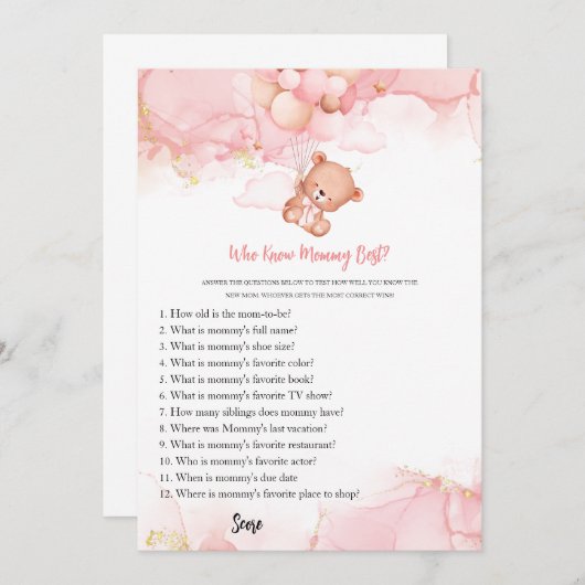 Pink Boho Bear, der Mommy Best Baby Shower kennt Einladung (Vorne/Hinten)