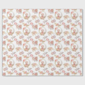 Pink Boho Bear Moon Bunny Geschenkpapier (Flach)