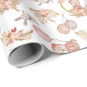 Pink Boho Bear Moon Bunny Geschenkpapier (Rolleneckpunkt)