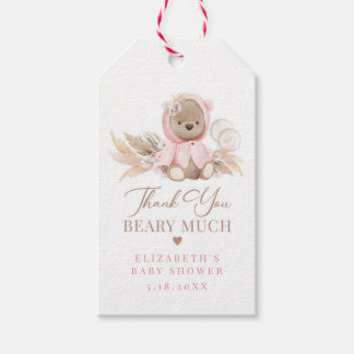 Pink Boho Bear Thank You Beary Much Gift Tag Geschenkanhänger