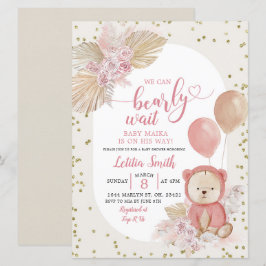 Pink Boho Bearly Wait Girl Baby Dusche Einladung