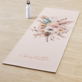 Pink Boho Blume & Feathers Elegant Yogamatte