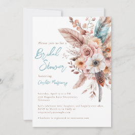 Pink Boho Blume & Feathers Elegantes Brautparty Einladung