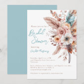 Pink Boho Blume & Feathers Elegantes Brautparty Einladung (Vorne/Hinten)