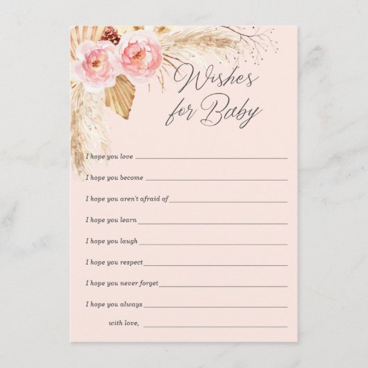 Pink boho Blumengras Wünsche für kleine Mädchen Hinweiskarte (Vorderseite)