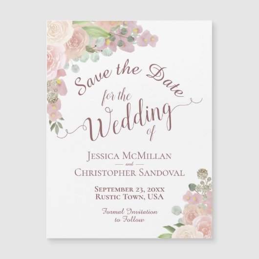 Pink Boho Blumenkalligraphie Speichern Sie das Dat Magnetkarte (Vorderseite)