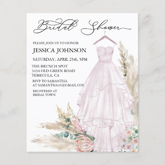 Pink Boho Brautparty Hochzeitskleid Wasserfarbe (Vorderseite)