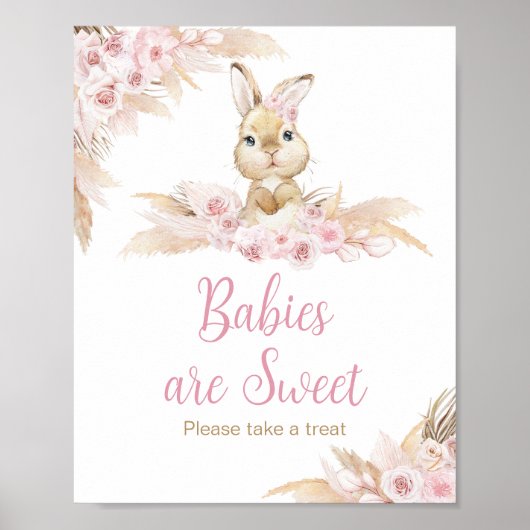 Pink Boho Bunny Baby Dusche Babys sind süß Poster (Vorne)