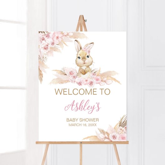 Pink Boho Bunny Baby Dusche Willkommen Poster